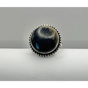 Labradorite Stone Ring .925 Stone Ring Sz 8 - 6.92 Grams 3/4" Stone